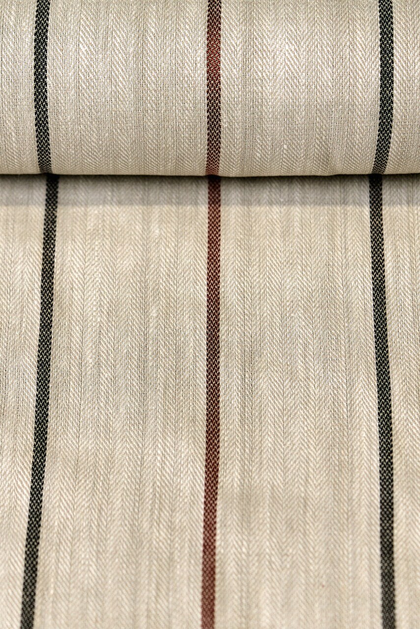 1 Yard Rich Copper Herringbone Stripe Yarn-Dyed Linen Premium Sewing Fabric 54" Width